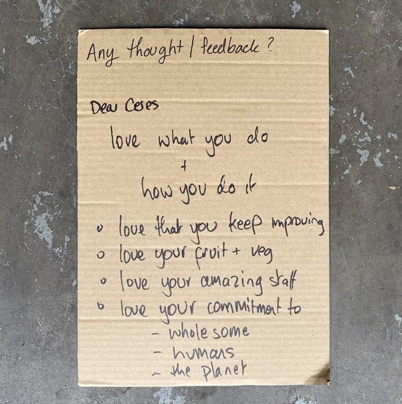 CardboardFeedback-June23 - CERES Fair Food Customer feedback on cardboard insert