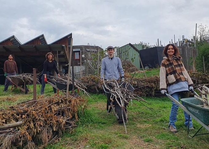 CERES site team and volunteers composting and making beds