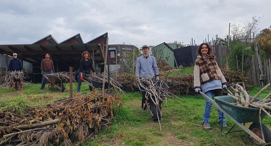 CERES site team composting and making new hugelkultur beds