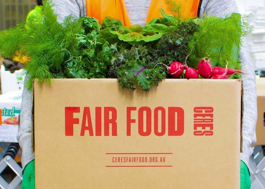 Holding a Fair Food box with greens