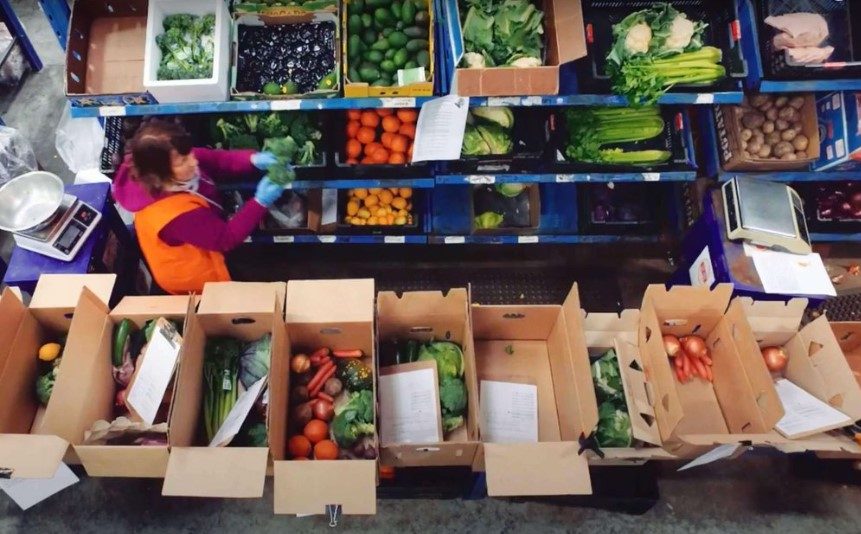 CERES Fair Food grocery packing line, from above