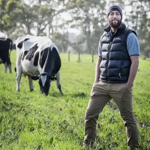 Simon Schulz in Schulz Dairy paddock, Timboon Victoria